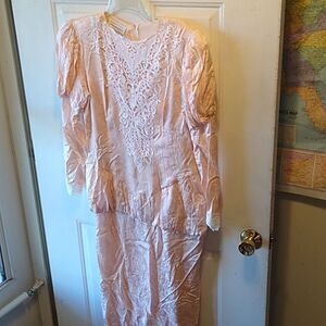 Vintage Jessica McClintock Pink Lightweight Lace and Satin Maxi Dress